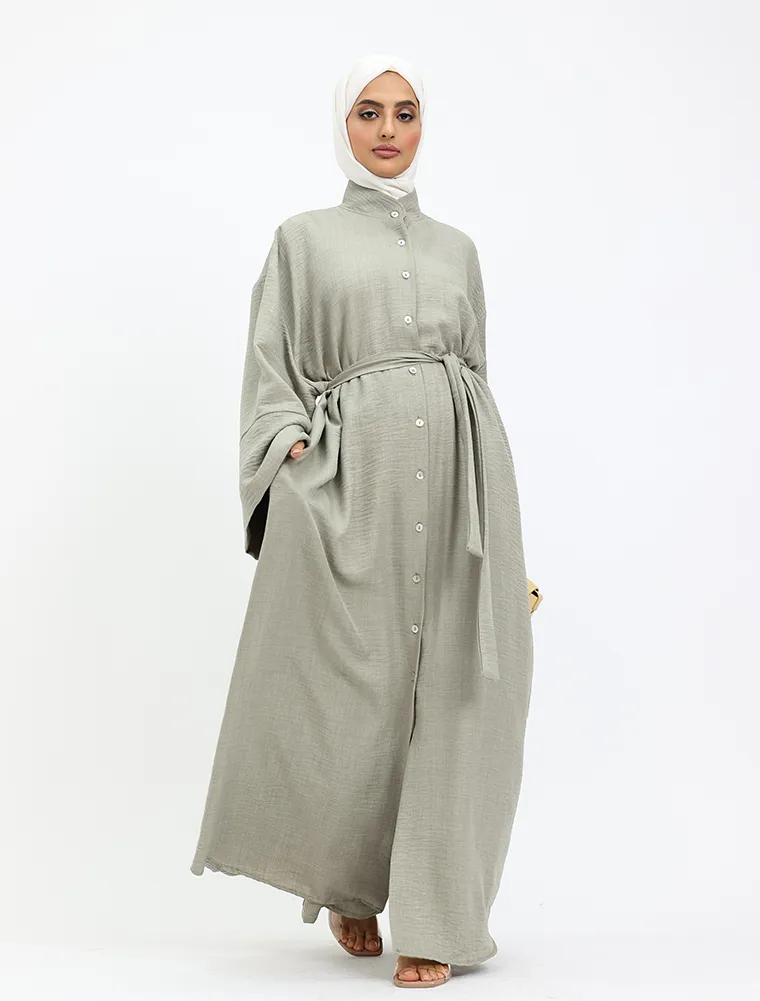 Khaki Linen Feel Mandarin Shirt